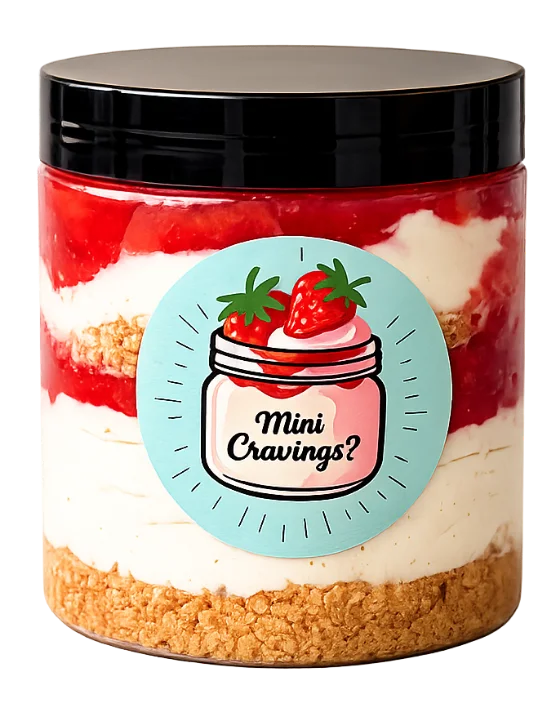 A Mini Cravings strawberry cheesecake jar
