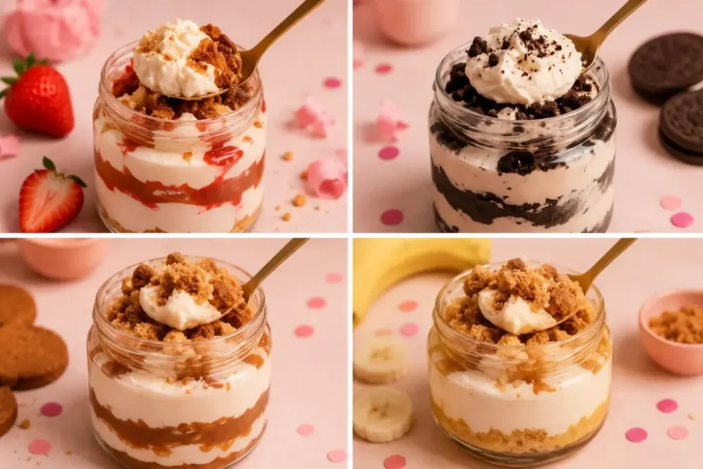 A spread of Mini Cravings cheesecake jars